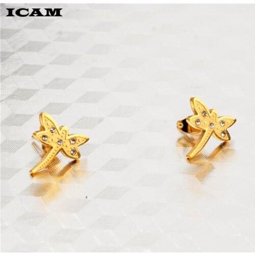 ICAM AAA CZ Shiny Dragonfly Wedding Stud Earrings for Women Men Crystal Jewelry Accessories Earing Oorbellen Free Shipping