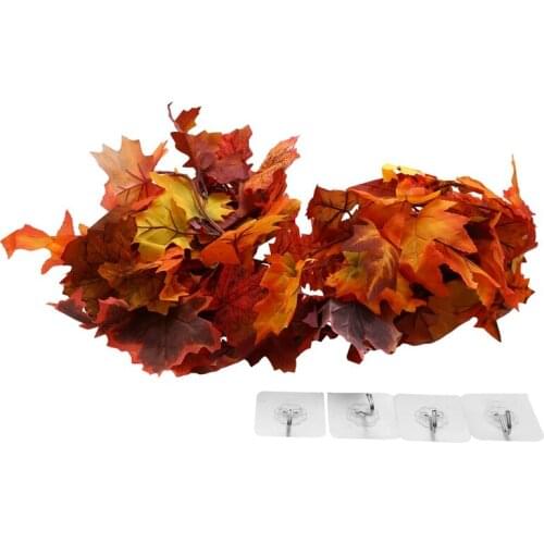 2 Pcs Artificial Autumn Maple Leaves Garland, Fall Hanging Plant for Home Garden Wall Doorway Backdrop Fireplace Decoration, Wed
