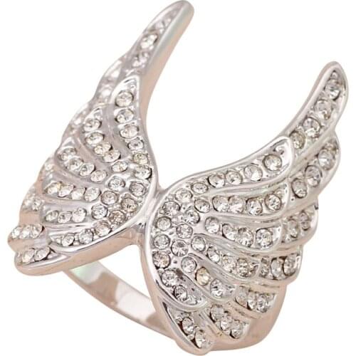 Huge So Shining & Noble Wings White gold tone party Rings Italina Seduction fashion jewelry USA size #6#7.5#9 JR1973A