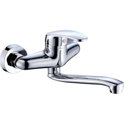 Bathroom Basin Faucet Brass Wall Mounted Kitchen Sink Mixer Tap Single Handle 2 Hole In-Wall Hot & Cold Chrome Mop pool faucet