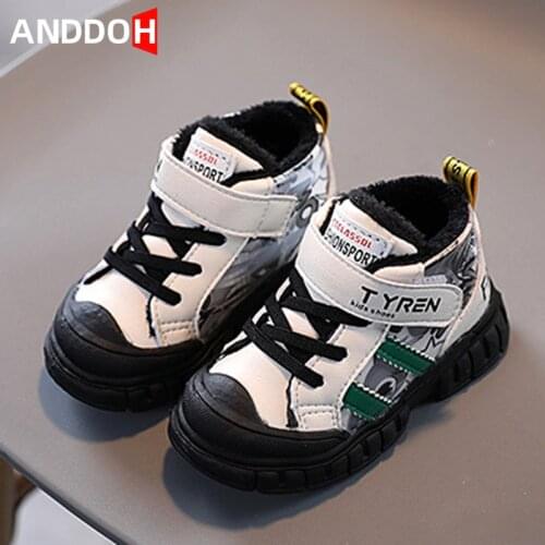 Size 21-30 Girls Kids Casual Warm Cotton Sneakers Boys Children Plus Thickened Fleece Shoe Baby Non-slip Soft Sole Toddler Shoes