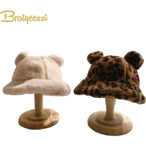 Fashion Winter Baby Hat Faux Fur Kids Bucket Hats for Girls Boys with Ears Children Cap Kids Hats Caps Accessories 2-5Y