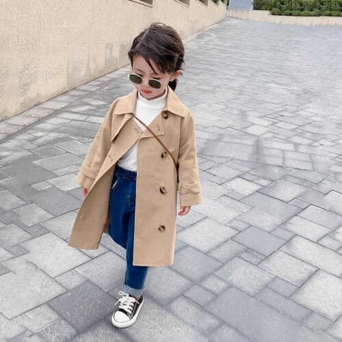 Boutique Girl Jackets Fashion Kids Girl Long Trench Coats Toddler Baby Outerwear Children Clothing England Style Windbreaker