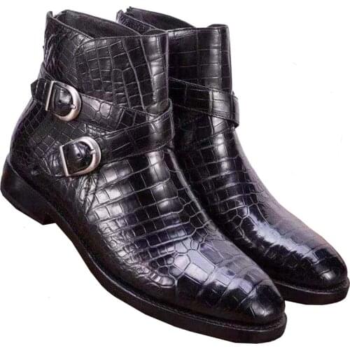 Hexiaofengdedian men shoes male crocodile leather boots balck winter black new arrival boots