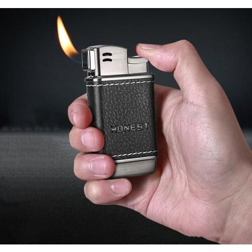 Inflatable Lighter Oblique Fire Design Lighter Leather Metal Lighter Tobacco Pipes Cigarette Smoking Accessories Gadgets For Men