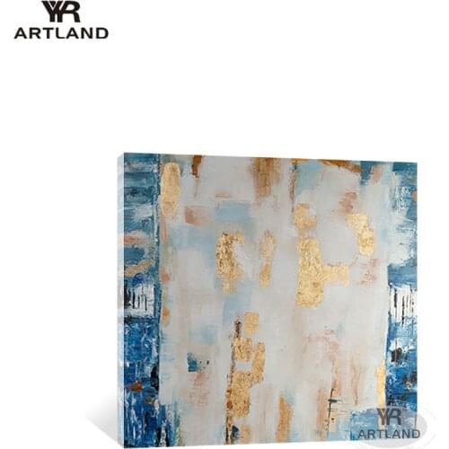 Nordic cuadros decorativos Handmade abstract oil painting on canvas gold foil blue picture wall posters for living room bedroom