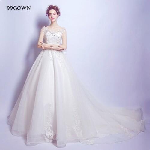 99GOWN Simple Wedding Dress 2021 Luxury Satin Chapel Train Lace-Up Wedding Gown Embroidery Beading Tassel Bridal Dresses