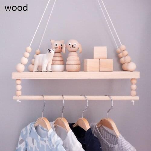 INS Nordic style storage shelf logs double-layer wooden beads shelf storage rack childrens room adornment indoor products