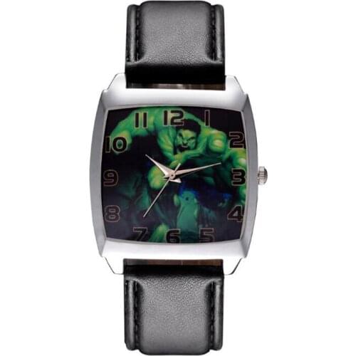 Cartoon Hulk style Rectangle dial Childrens Womens Kids Student boys girls Quartz Leather strap Wrist Watch JD07