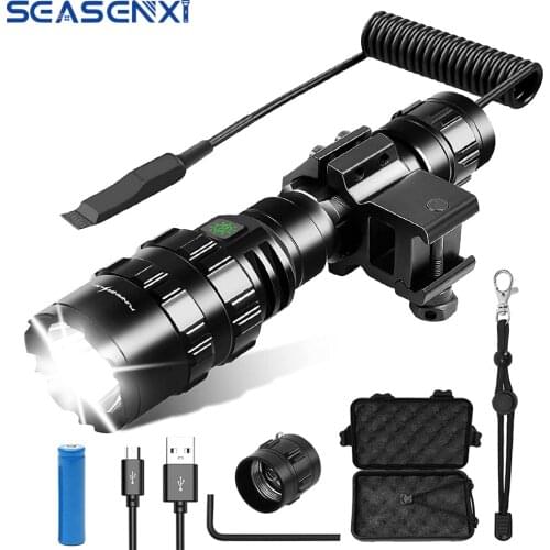 Super Bright Tactical Flashlight USB Rechargeable Torch Zoomable Waterproof Flashlight for Hunting Camping Hiking