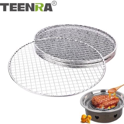 TEENRA Round Barbecue Net Non-stick Wire Net Stainless Steel Carbon Baking Net Barbecue Grill Camping BBQ Tools