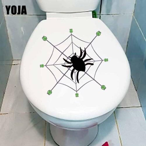 YOJA 23.1X23.1CM Creative Toilet Decal Home Decor Wall Sticker Dark Design Of Spider Web Skull T5-1153