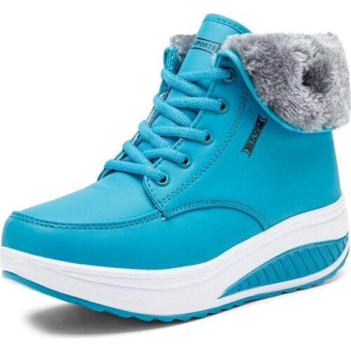 Women shoes solid ankle boots female lace-up wedges shoes 2021 warm fur plush Winter snow boots women boots fashion botas mujer