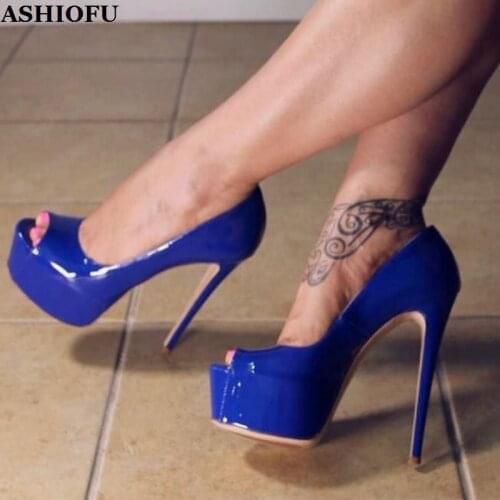ASHIOFU Handmade Ladies High Heel Pumps Peep-toe Sexy Platform Dress Shoes Slip-on Party Prom Fashion Office Court Shoes