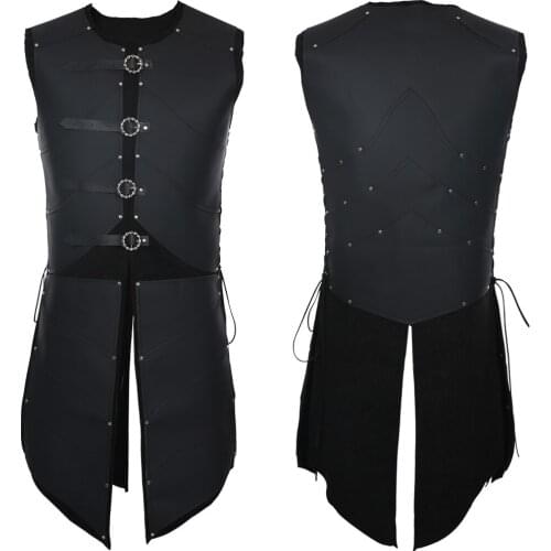 Elf Warrior Cosplay Costume Adult Black Thicken Leather Vest Outfit Halloween Carnival Party Fancy Suit