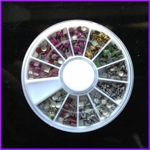 1X Wheel Nail Art Rhinestones Decoration 3D 12 Design Mix Color Glitter Round Gems Nail Studs AA003