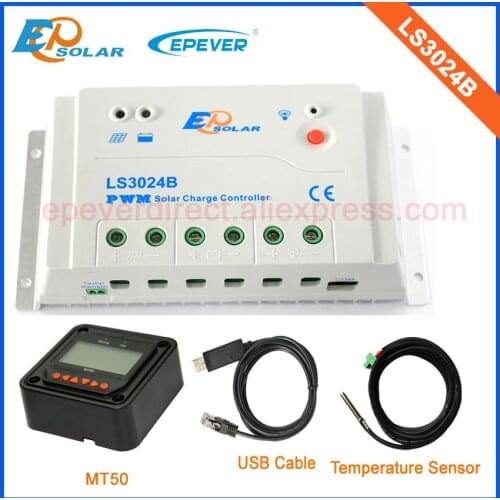 12V portable Controller LS3024B 30A Small home panel system Solar regulator PWM EPEVER MT50 Meter USB cable&Temp sensor