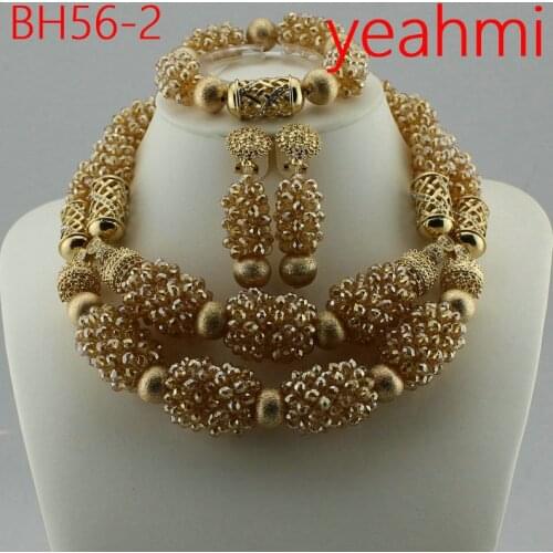 2020 Nigerian Wedding African Beads Jewelry Sets Luxury Dubai Gold Accessory Statement Jewelry Set Christmas Gift Jewelry BH56-1