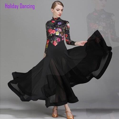 2021 New 1731 Floral Patchwork Latin Dance Dress Women Long Sleeve Design Modern Dance Dress for Dancing Performance Show Cloth