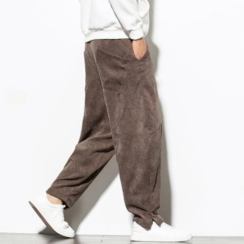 2021 Plus Size Corduroy Casual Pants Men Clothing Harajuku Loose Trousers Retro Harem Pants Chinese Style Fashion Clothes Male