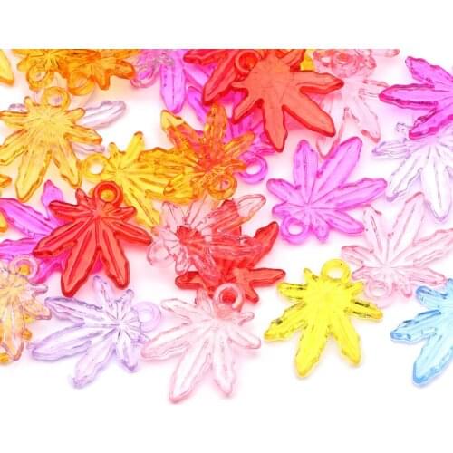 30pcs 24x20mm Mixed Color Leaf Acrylic Pendant Loose Transparent Spacer Beads For Jewelry Making DIY Necklace Accessories