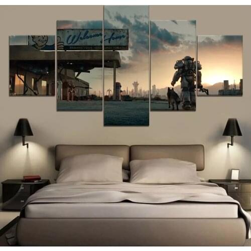 5 Piece Canvas For Living Room Artwork Fallout 4 Game Print Painting Modern Canvas Wall Art Canvas Wall Art Painting