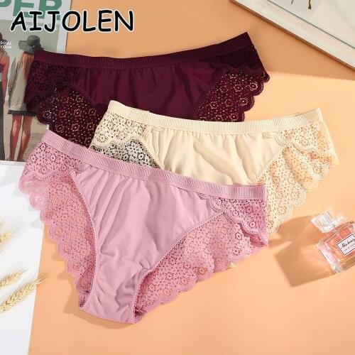 AIJOLEN Mid-waist Soft Underwear Solid Color Hollow Lace Panties Leaky Comfortable Underpants Sexy Womens Panties