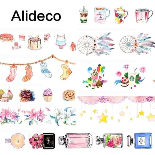 Alideco 1pcs Washi Masking Tapes Cartoon Socks Drink Cake Decorative Adhesive Scrapbooking DIY Paper Japanese Stickers 10m
