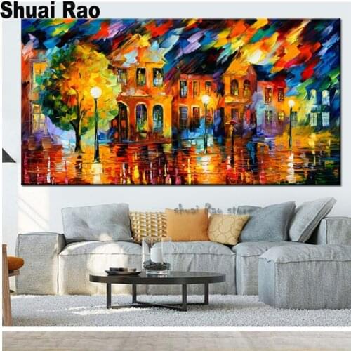 Large size city night painting diy Full Square round diamond mosaic Diamond Painting Cross Stitch diamond Embroidery landscape