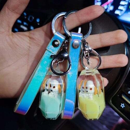 Cartoon Puppy Cute Acrylic Bottle Key Chains Liquid Floating Milk Keychain Pendant Creative Drifting Backpack Keyring