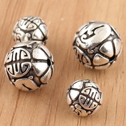 100% 925 Silver Jewelry Beads Sterling Silver Lucky Symbol Beads Real Pure Silver Longevity Symbol Beads DIY Jewelry Accessories