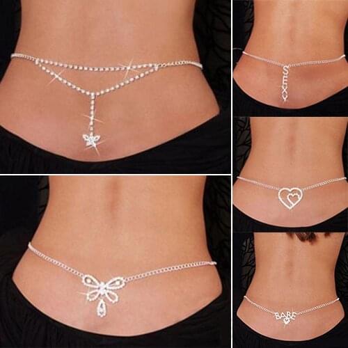 Women Sexy Rhinestone Butterfly Dance Body Belly Waist Chain Jewelry New For Bikini Dance Summer Body Jewelry