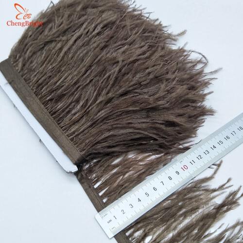 ChengBright Wholesale High Quality 10Yards Coffee Real Ostrich Feather Ribbon Ostrich Feathers Trim Fringe Clothing Decoration