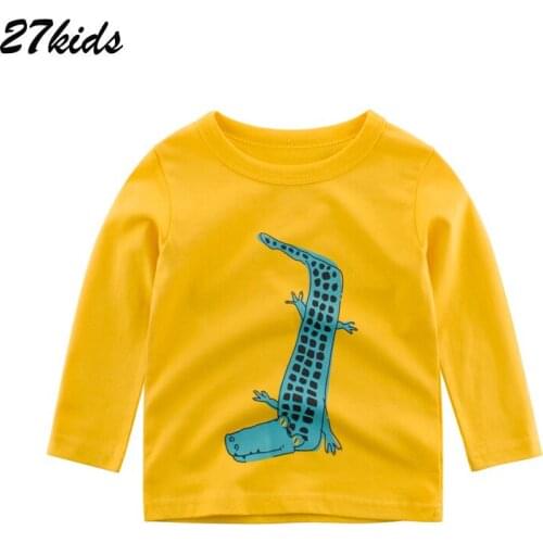 27kids 2-8Y Boys T-shirt Kids Tees Baby Child Boy Girls Cartoon Spring Autumn Children Long Sleeve Crocodile Cotton Tops Shirts