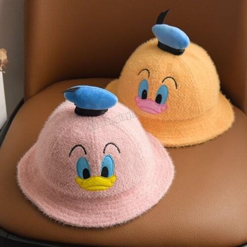 Disney Donald Duck Childrens Autumn and Winter Fisherman Hat Going Out Warm Hat Baby Girl Cute Basin Cap Baby Boy Cartoon Hat