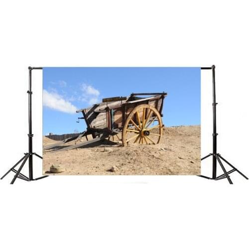 Photography Backdrop Wilderness Wooden Cart Blue Sky