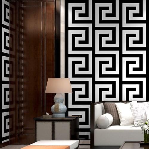 Chinese Style Vinyl Waterproof 3D Black and White Geometric Wallpaper for Walls Decor 3d Wall paper Roll Wallcoverings