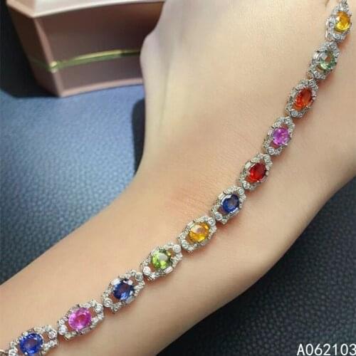 KJJEAXCMY fine jewelry 925 sterling silver inlaid natural color sapphire women noble fresh ol style gem hand bracelet support te