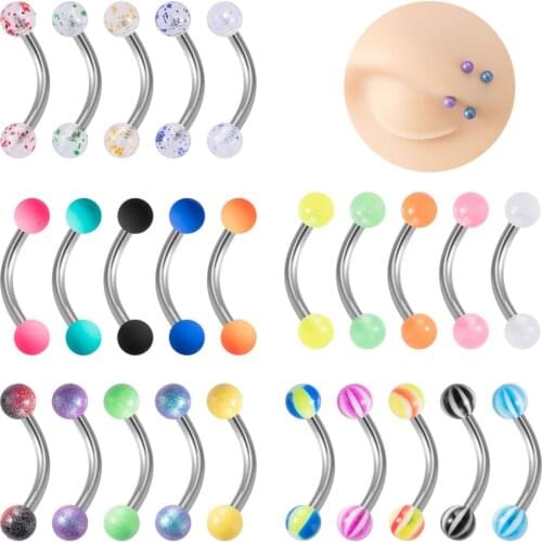 5PCS 8mm 16G Eyebrow Rings Piercing Curved Barbell Surgical Steel Lip Piercing Jewelry Daith Rook Earring Sexy Belly Button Ring