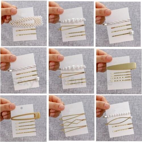 5/4/3/2/1pcs/set Korean Girls Metal Pearl Hair Clip Combination Elegant Barrette Pearls Hairpin Hair Styling Tools Accessories