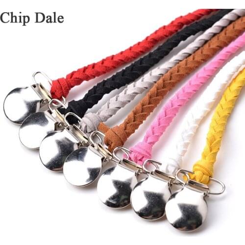 Chip Dale Leather Pacifier Clips Chain Dummy Clip Metal Clips Braided Rope Nipple Holder Soother Chain for Baby Feeding