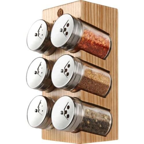 Creative glass wood combination kitchen cruet Six bottle minimalist kitchens pepper shakers Salt shaker Storage jar