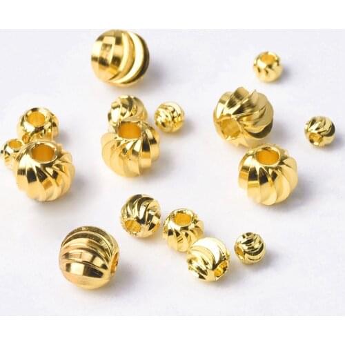 Round 3mm 4mm 6mm Plicated Copper Metal with Gold Plated color Loose Spacer Crafts Beads Wholesale lot for Jewelry Making