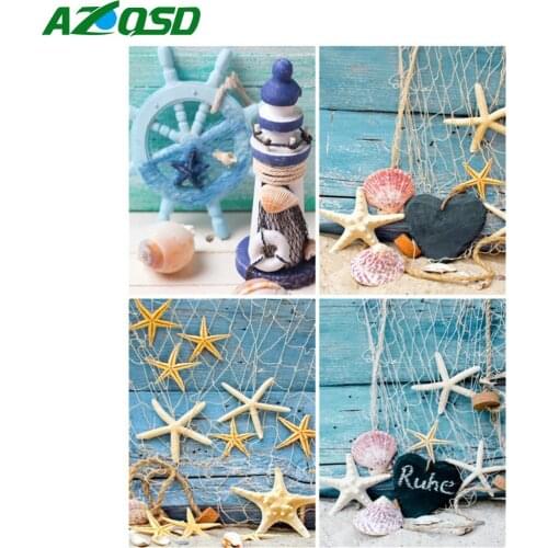 AZQSD Full Square Diamond Painting Starfish Boat Cross Stitch Rhinestone Diamond Embroidery Landscape Mosaic Decor For Home Gift