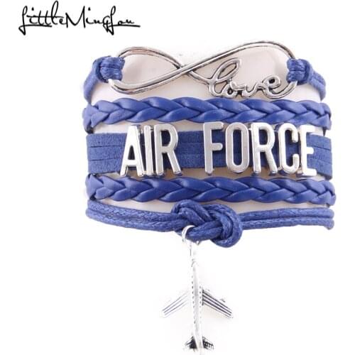 Little Minglou 6 colors Infinity Love AIR FORCE bracelet air plane charm leather wrap men bracelets & bangles for women jewelry