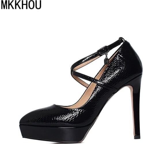 MKKHOU Fashion Single Shoes Womens New Leather Sexy Snake Pattern Pumps Pointed Toe Ladies Platform Stiletto 12cm High Heels
