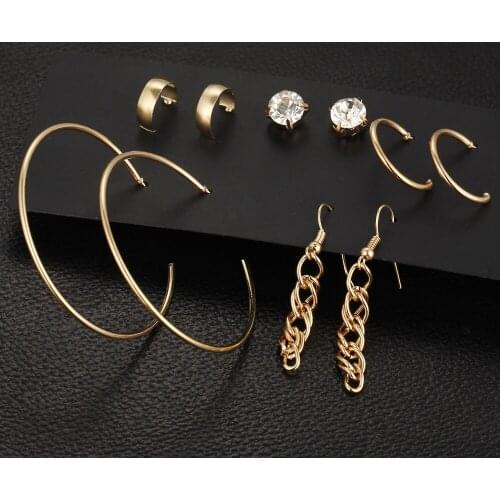 IF ME Fashion 5 Pairs/set Alloy Long Chain Earrings For Women Gold Color Crystal Stud Earrings Set Female Piercing Jewelry Gifts
