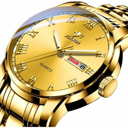 Relojes Hombre JLANDA Brand Watch Men Quartz Business Sport Watches Luxury Gold Stainless Steel Waterproof Date Wrist Watch 6601