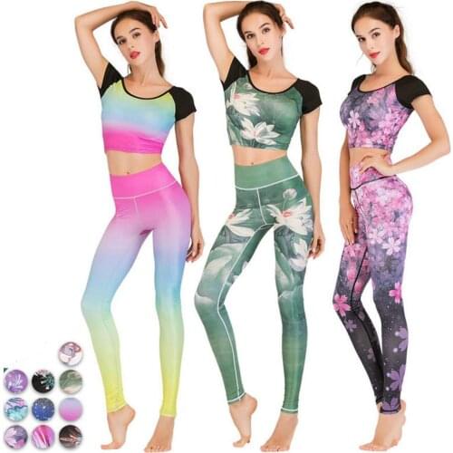 2021 NEW printing Women Yoga set 2 Piece Outfits for Women Training Leggings Sport Women Fitness Tracksuit Female Sportswear