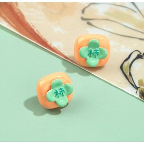 New National Tide Series Fashion Fresh Creative Everything Wishful Little Persimmon Stud Earrings Hand-painted Enamel Craft